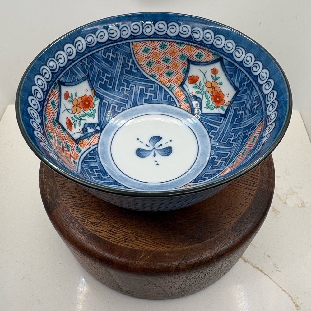 VTG Japanese Arita Juzan Gama Style Rice/ Vegetable Bowl Blue/Orange 5in
